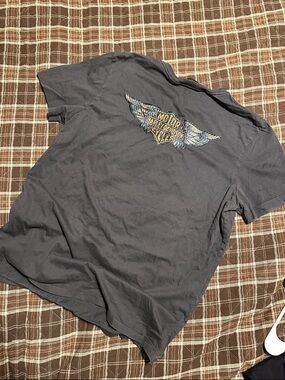 Harley-Davidson Gray Short-Sleeve Tee with Winged Back Graphic - Large
